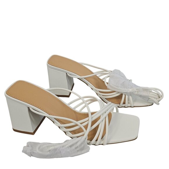 PrettyLittleThing 5/38 White Strappy Block Heel Preppy Summer Party Wedding Y2K - Picture 4 of 16